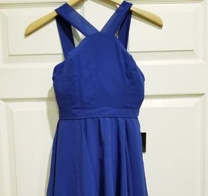 LuLus Royal Blue Halter Skater Dress XS
